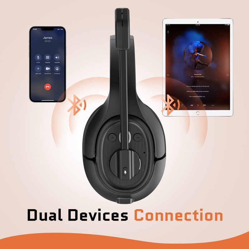 [Australia - AusPower] - EKSA Noise Canceling Trucker Bluetooth Headset with Microphone Wireless Over Ear Headphones, 99ft Long Wireless Range, Up to 30 Hours of Talk Time, All-Day Comfort Trucker Headset with Mute Button 