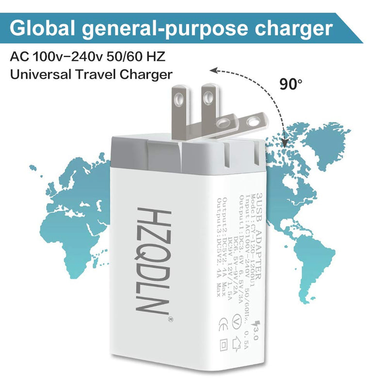 [Australia - AusPower] - Fast Wall Charger QC 3.0 USB Quick Charge 3 Ports Tablet iPad Phone Charger Adapter Travel Plug Compatible iPhone X/Xs/XS Max/XR/8/8+/7P/7/6/5 Samsung S8/S7/S6/Edge/LG HTC 