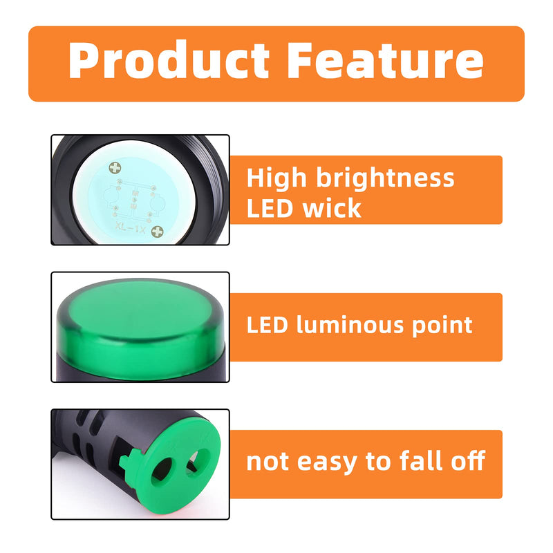 Gasher 22mm LED Indicator Lights - 12V/24V/110V, 5 Colors, 10 Pack For Panels