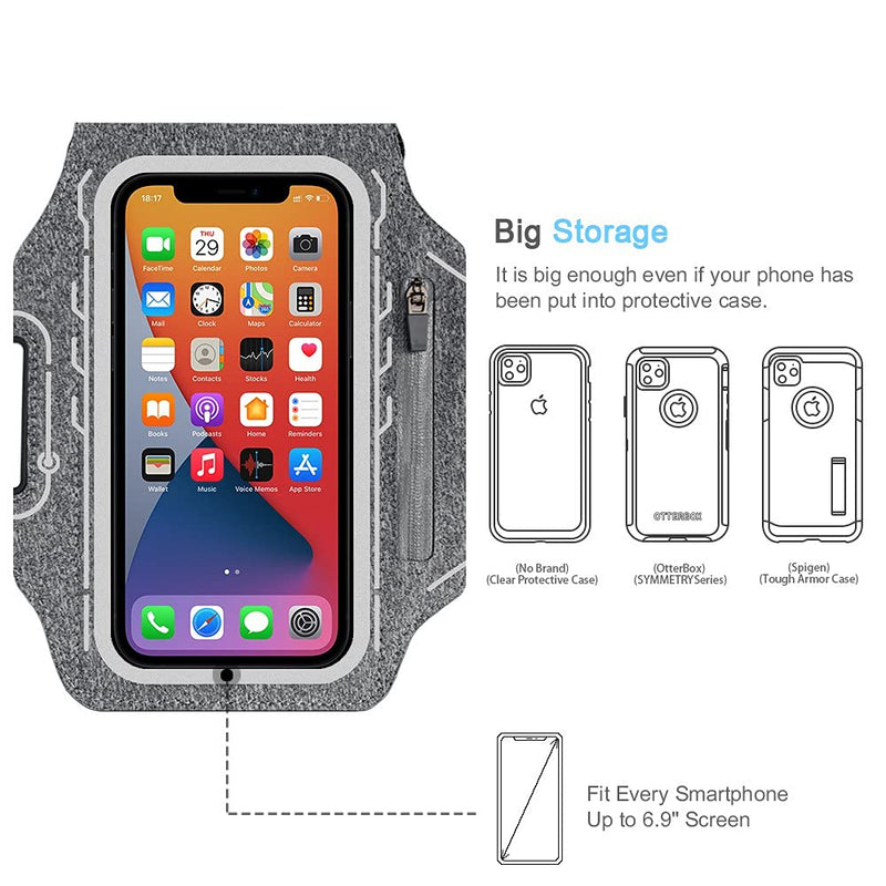 [Australia - AusPower] - iPhone 13 Pro Max, 12 Pro Max Armband, JEMACHE Gym Workouts Running Phone Arm Band for iPhone 13 Pro Max, 12 Pro Max, 11 Pro Max, Xs Max, 13, 12 with Airpods Holder (Grey) Grey 