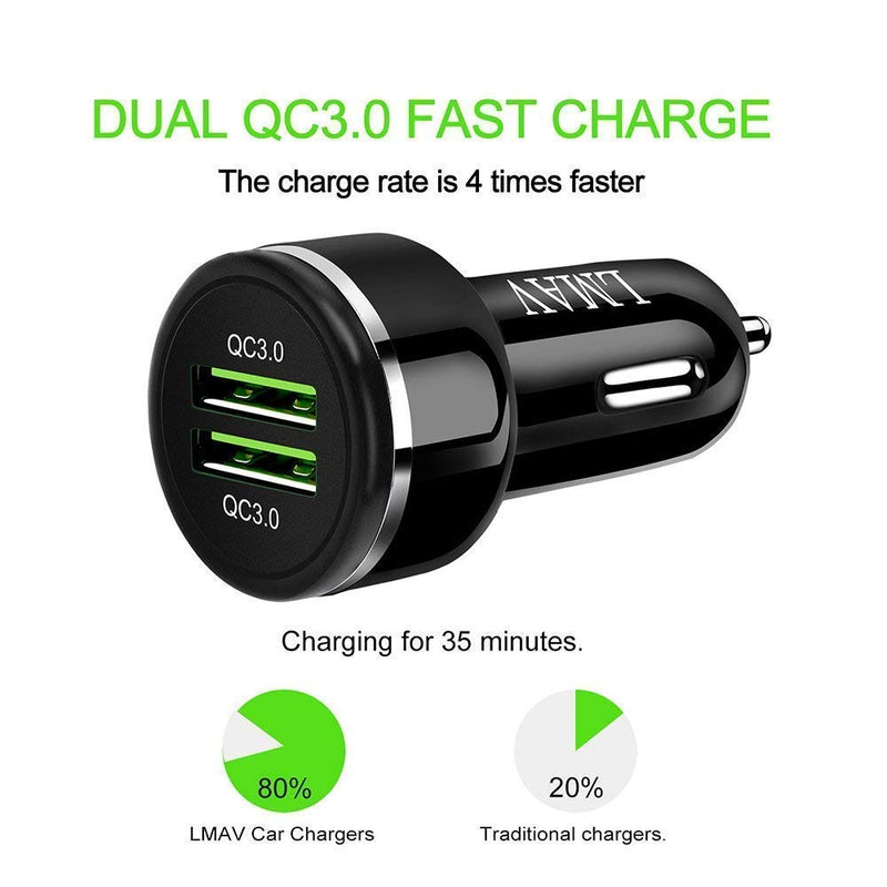 [Australia - AusPower] - USB Car Charger Adapter, Dual QC3.0 Fast Car Phone Charger, 2-Port 48W 6A Car Charger Fast Charging Compatible with iPhone 12/11, Samsung Galaxy S20/Note20, LG, Tablet and More [2Pack]. 2black 