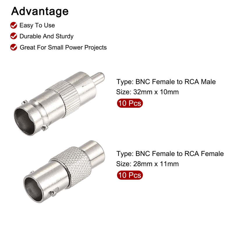 [Australia - AusPower] - MECCANIXITY BNC Female to RCA Male/Female Adapter Straight Connector for CCTV Camera, Pack of 20 