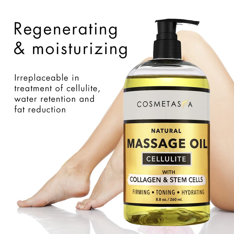 [Australia - AusPower] - Cellulite Massage Oil with Collagen & Stem Cells- 100% Natural Cellulite Treatment, Assists with Firming, Toning & Moisturizes Skin 8.8 by Cosmetasa 8.8 Fl Oz (Pack of 1) 