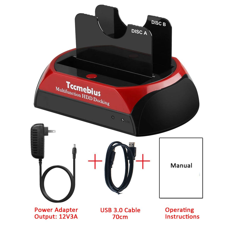 [Australia - AusPower] - Tccmebius Hard Drive Docking Station, TCC-S868-US USB 3.0 to 2.5 3.5 Inch SATA IDE Dual Slots External HDD Enclosure, for 2.5" 3.5" IDE SATA I/II/III HDD SSD 