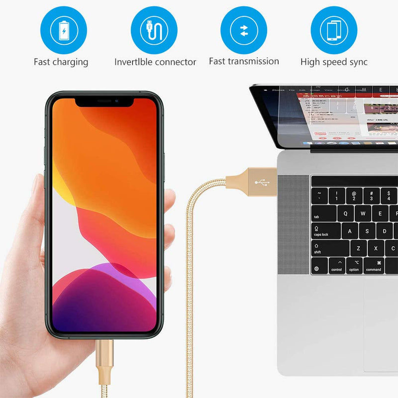 [Australia - AusPower] - iPhone Charger, MFi Certified iPhone Cable- ilikable 3 Pack 3/6/10FT Nylon Braided Lightning Cable Compatible with iPhone 13 12 11 Pro Max XR X 8 8Plus 7 7Plus 6 6s SE iPad Air Pro Gold 