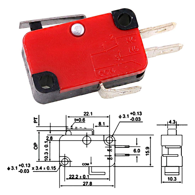 [Australia - AusPower] - Swpeet 10Pcs V-151-1C25 Micro Limit Switch Long Hinge Roller Momentary Cherry Push Button SPDT Snap Action Perfect for Arduino, Appliance and Electronic Equipment 