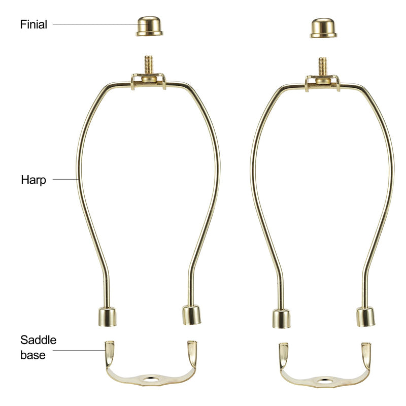 [Australia - AusPower] - 7 Inch Brass Lamp Harp Holder Kits with Finials and Detachable Light Duty Saddle Bases, Saangseon Set of 2 DIY Lighting Accessories Horn Frame Lamp shade Brackets Polished Brass 7 Inch 