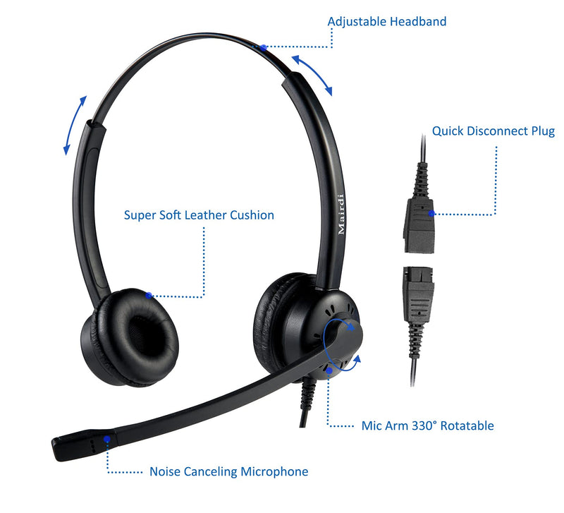 [Australia - AusPower] - Phone Headset with Microphone Noise Canceling, Duo Call Center Office Headset with RJ9 Jack & 3.5mm Connector for Landline Deskphone Cell Phone PC Laptop, Work for Polycom Avaya Nortel Duo 609DSP 