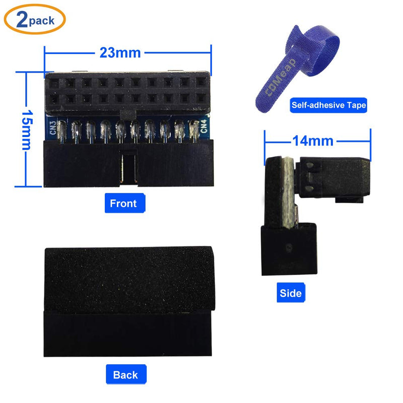 [Australia - AusPower] - (2-Pack) COMeap USB 3.0 20 Pin Male to Female L Turn 90 Degree Right Angle Power Adapter Board for Motherboard (Down Angled) Down Angled 