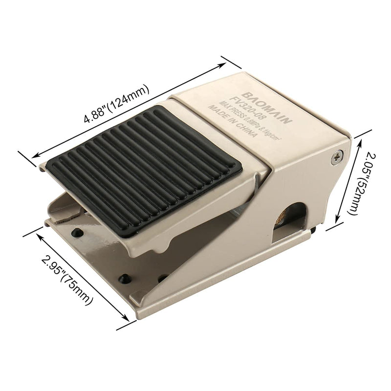 [Australia - AusPower] - Baomain Pneumatic Foot Pedal Valve FV-320 Momentary 3 Way 2 Position 1/4"PT Threaded Rubber Nonslip Pressure Control 