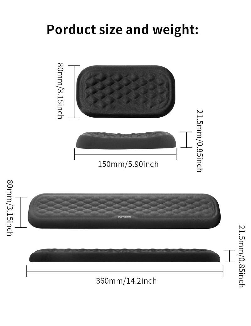 [Australia - AusPower] - VAYDEER Keyboard and Mouse Wrist Rest Pad Set Padded Memory Foam Hand Rest Support for Office, Computer, Laptop, Mac Typing and Wrist Pain Relief and Repair(Large Set) Large keyboard wrist rest + Small mouse wrist rest 