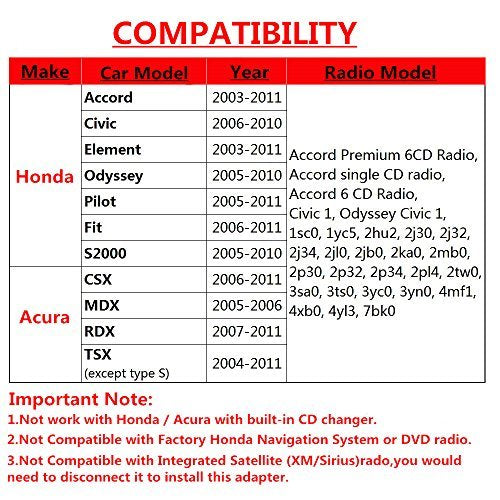 [Australia - AusPower] - Auxillary Adapter,Moonet USB AUX in Car Digital Cd Changer for Accord Civic Odyssey S2000 City Ridgeline CRV Element Pilot Fit 