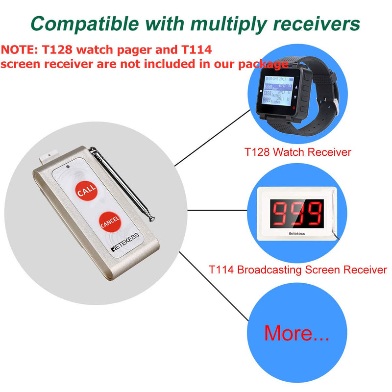 [Australia - AusPower] - Retekess TD004 Restaurant Pager Call and Cancel Button Alarm Transmitter Remote Emergency Alarm for T114 and T128 Receiver Calling System 