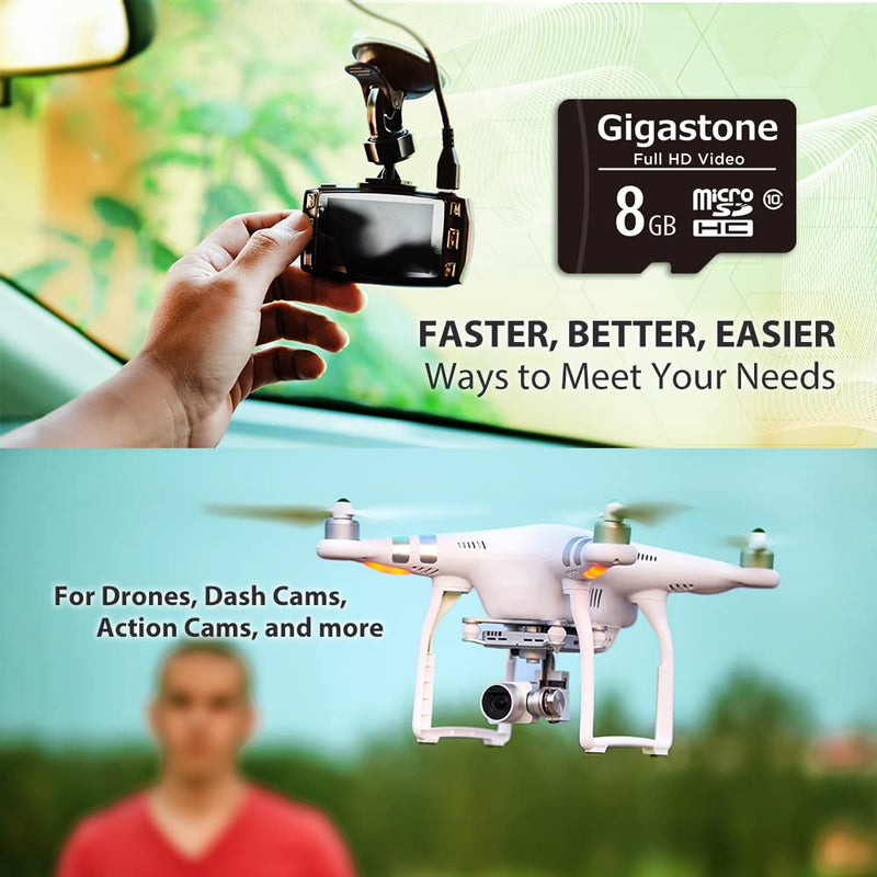 [Australia - AusPower] - Gigastone 8GB 2-Pack Micro SD Card, Full HD Video, Surveillance Security Cam Action Camera Drone, 80MB/s Micro SDHC Class 10 8GB FHD 2-Pack 