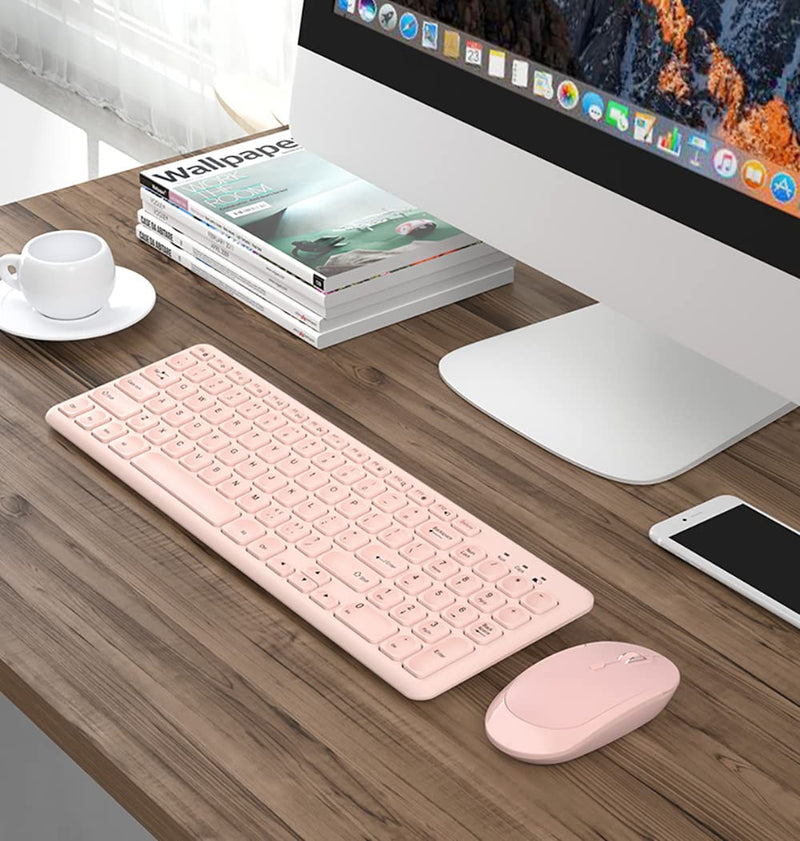 [Australia - AusPower] - Wireless Keyboard and Mouse Combo,JieruiDeng 2.4Ghz USB Cordless Slim Silent Keyboard and Mouse Kit Home Office Game Use for Computer,Laptop,PC Desktops,Mac (Pink) Pink 