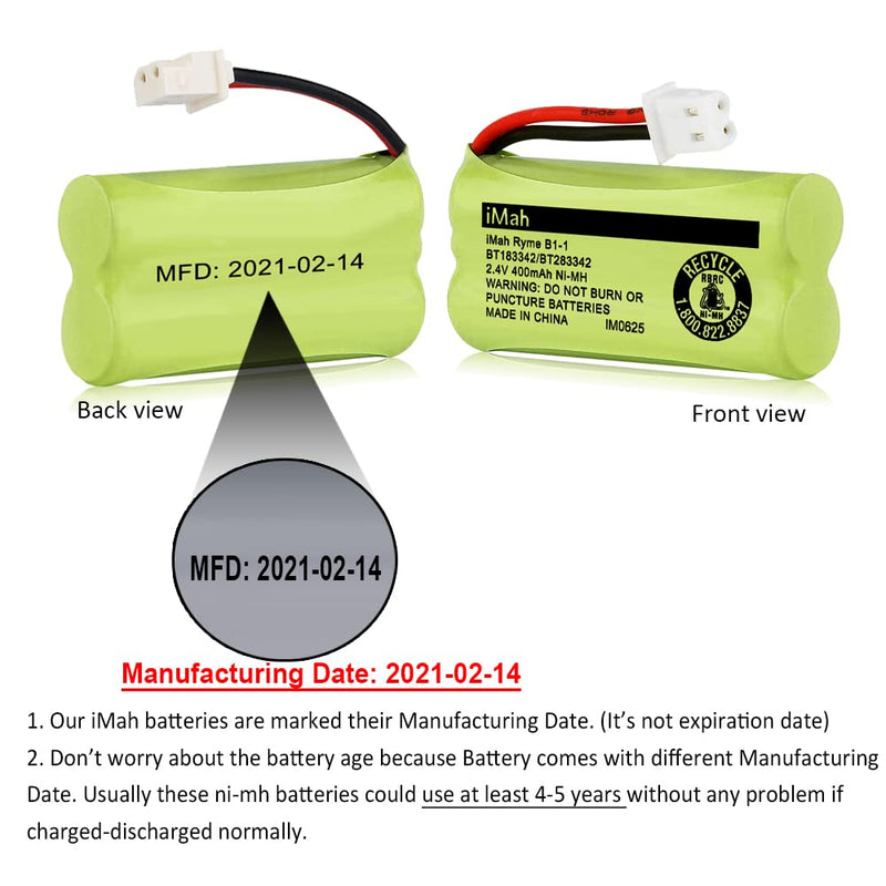 [Australia - AusPower] - iMah BT183342/BT283342 2.4V 400mAh Ni-MH Battery Pack Compatible for BT166342/BT266342 BT162342/BT262342 2SN-AAA40H-S-X2, 6-Pack 