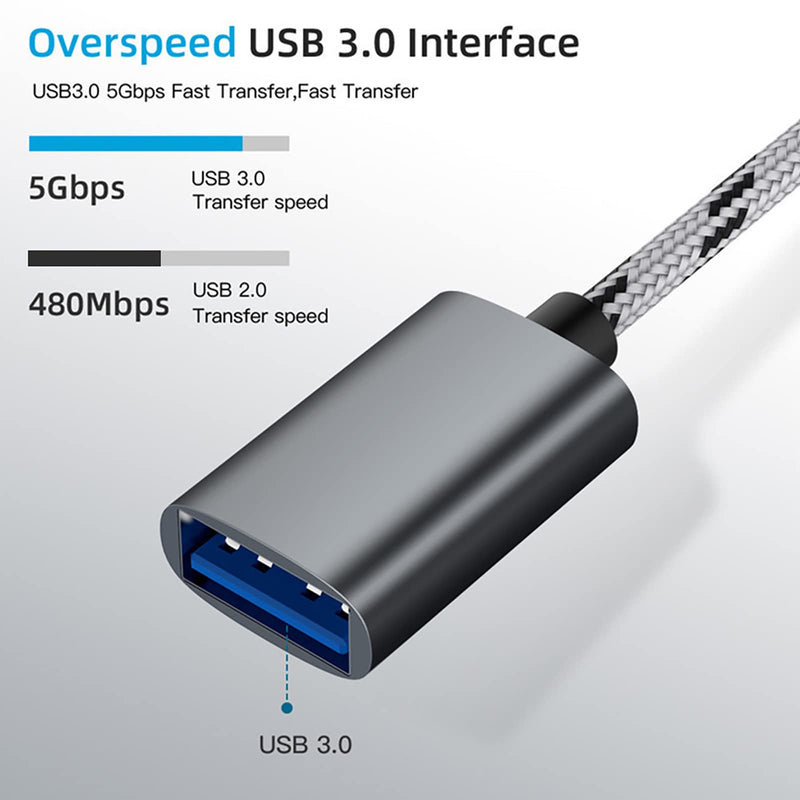 [Australia - AusPower] - OTG Adapter Cable,2 in 1 USB to Type-C,USB to Micro USB Nylon USB 3.0 Interface Fast Transfer Connector Converter for Cellphone Charging Line (Grey) Grey 