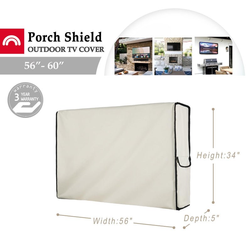 [Australia - AusPower] - Porch Shield 56-60 inches Outdoor TV Cover Universal Weatherproof Protector for LCD LED Plasma Flat TV Screen Compatible with Wall Mounts and Stands Beige 56‘’-60‘’ 