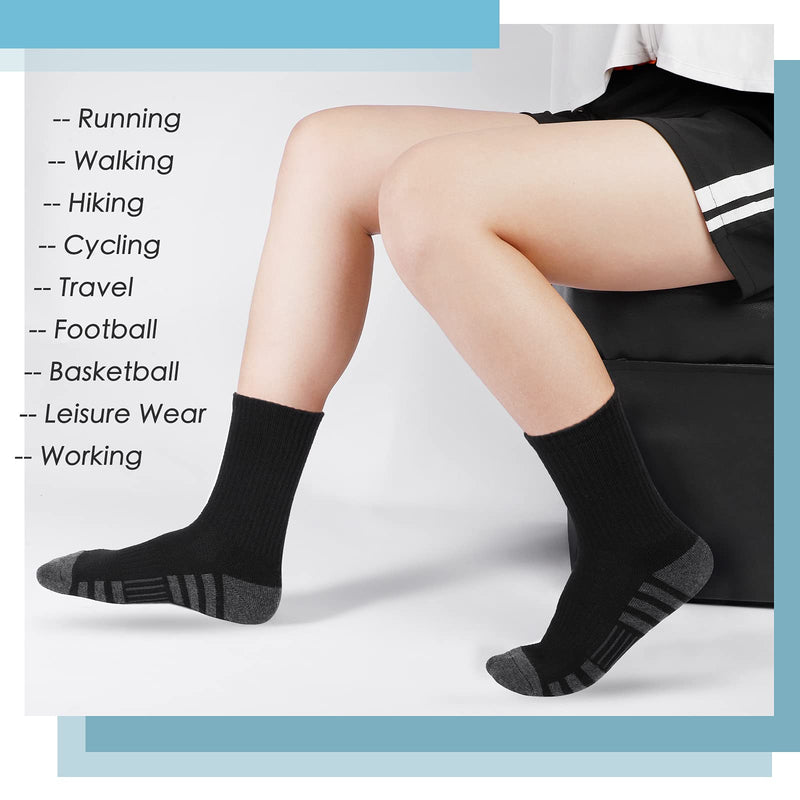 [Australia - AusPower] - Airacker Athletic Socks Sport Running Calf Socks Performance Cushioned Breathable Crew Socks for Men Women(6 Pairs) 6-9 Black 