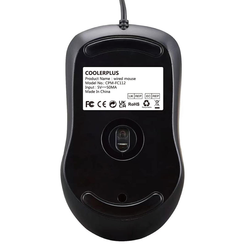 [Australia - AusPower] - Coolerplus FC112 USB Optical Wired Computer Mouse with Easy Click for Office and Home, 1000DPI, Premium and Portable,Compatible with Windows PC, Laptop, Desktop, Notebook (Black) Black 