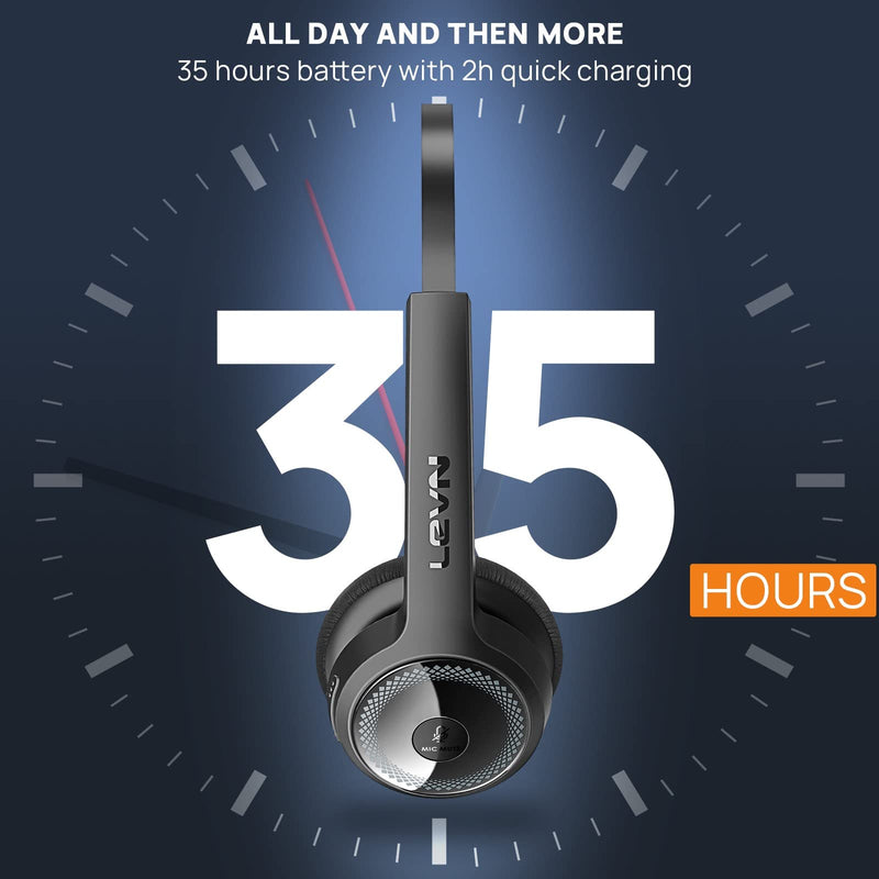 [Australia - AusPower] - Bluetooth Headset, LEVN Wireless Headset with Microphone (AI Noise Cancelling), 35Hrs Bluetooth 5.0 Headphones with USB for PC, Suitable for Remote Work/Call Center/Skype/Zoom/Online Class/Trucker LE-HS010 Superior 