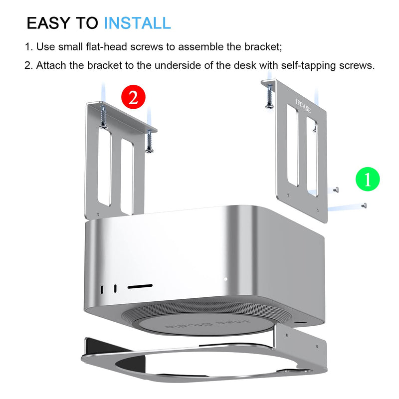 [Australia - AusPower] - IFCASE Aluminum Under Desk Stand Mount for Mac Studio M2 M1 Max, Ultra with Anti-Scratch Pad (Silver) Silver 