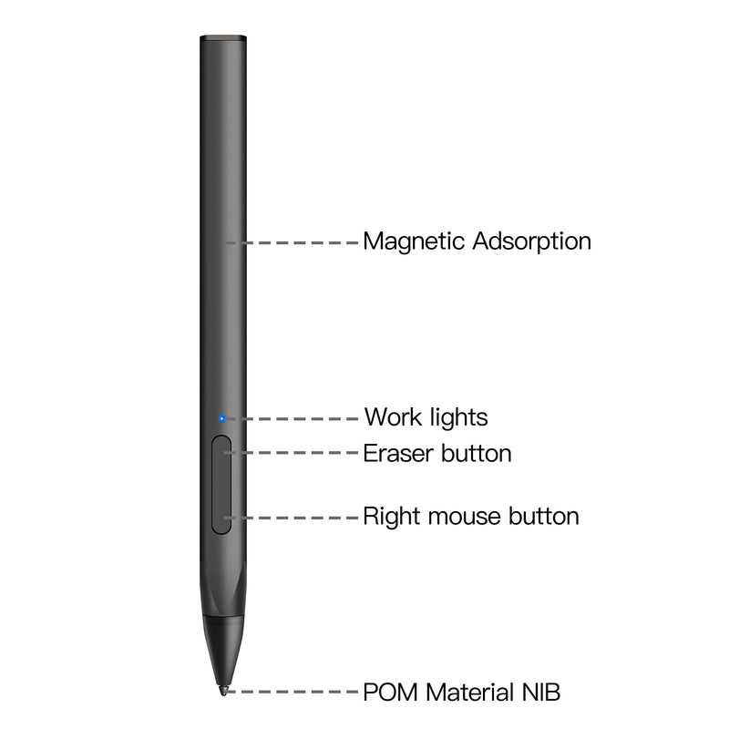 [Australia - AusPower] - Stylus with Palm Rejection, 4096 Pressure Sensitivity, Compatible with Surface Pro X/8/7+/7/6/5/4/3, Surface Book/Go/Laptop/Studio for Precise Writing/Drawing, Rechargeable (Black) Black 