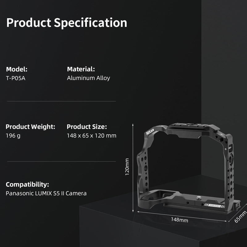 [Australia - AusPower] - Nitze S5 II Cage for Panasonic LUMIX S5 II Camera, Built-in Top and Side NATO Rails, Cold Shoe and Arca Swiss Quick Release Plate - T-P05A 