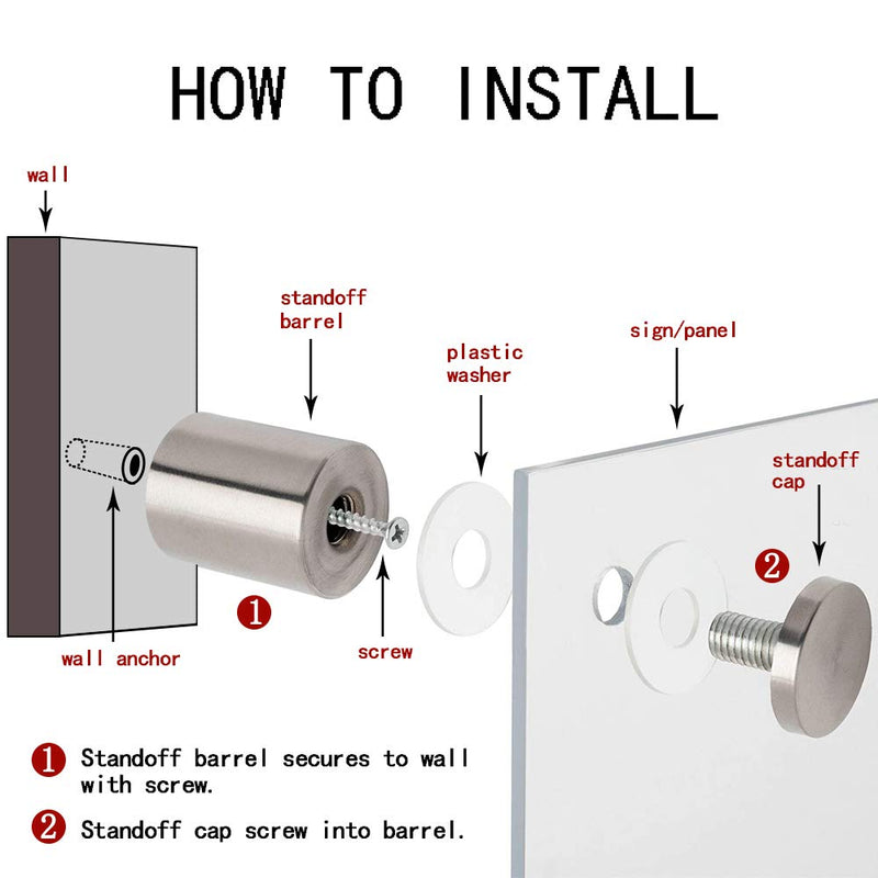 [Australia - AusPower] - REDYA 24 Pack 1/2 x 1 Inch Stainless Steel Standoff Screws, Sign Mounting Hardware Glass Standoff Hardware Advertising Screws for Glass and Sign Displays Acrylic Picture Frame 