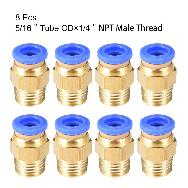 [Australia - AusPower] - uxcell Straight Pneumatic Push to Quick Connect Fittings 1/4NPT Male x 8mm Tube OD 8pcs 