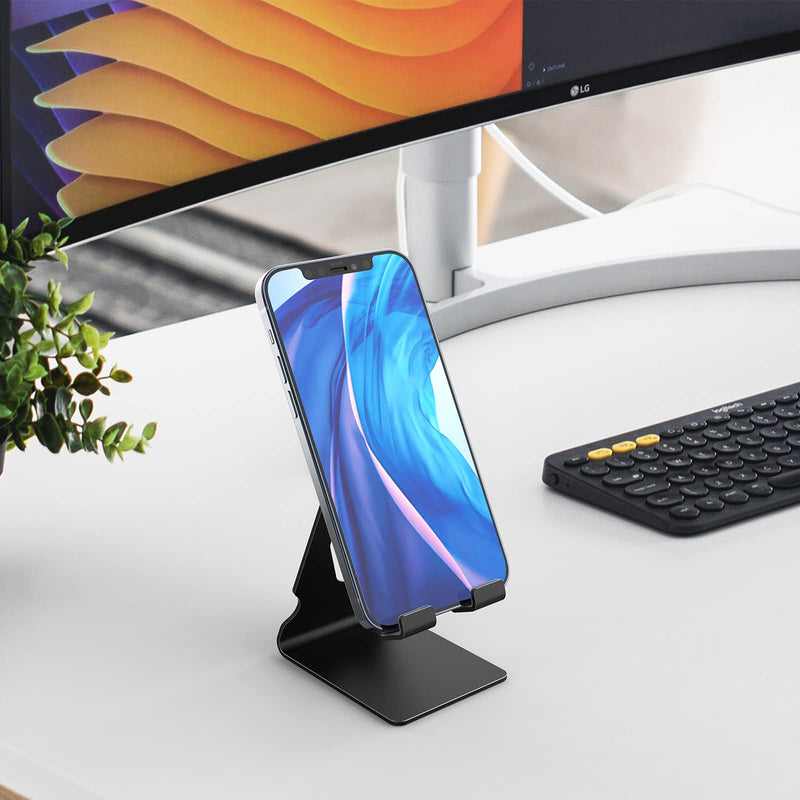 [Australia - AusPower] - Cell Phone Stand, Phone Dock, Cradle, Holder, Aluminum Desktop Cellphone Stand with Cable Collective for Office Desk, Bedside Table Compatible with iPhone 13 12 Pro Max-Black Black 