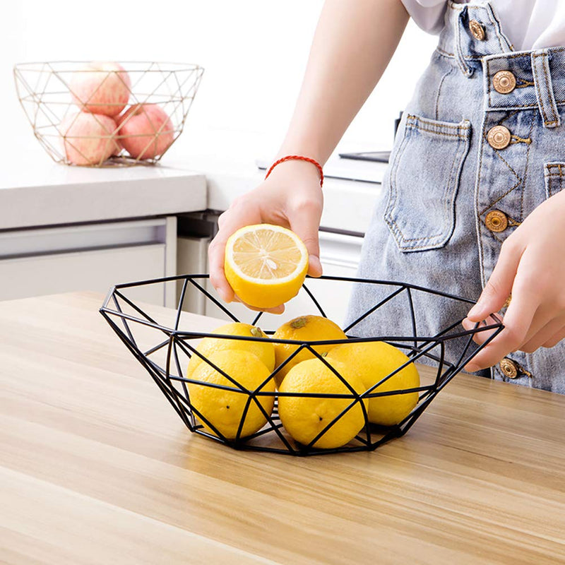 [Australia - AusPower] - Teetookea Metal Wire Fruit Bowl, Iron Arts Fruit Storage Baskets for Kitchen Counter, Countertop, Home Decor, Table Centerpiece Decorative hold Vegetables, Bread, Snacks, Potpourris Black 