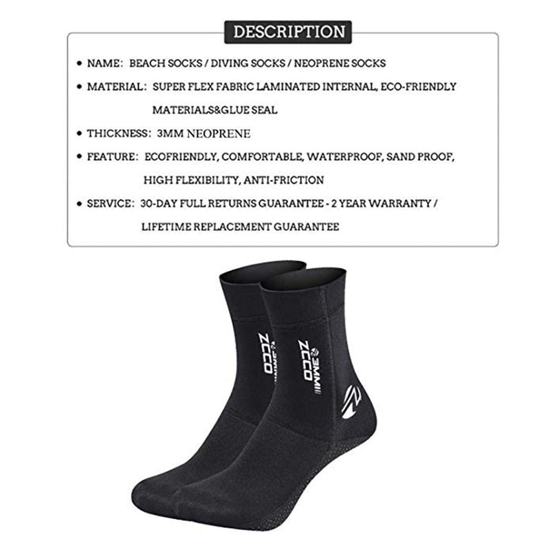 [Australia - AusPower] - ZCCO 3mm Neoprene Diving Socks,Beach Water Socks for Men Women Youth,Swim Socks for Diving,Snorkeling,Surfing,Water Sports Black XX-Small 