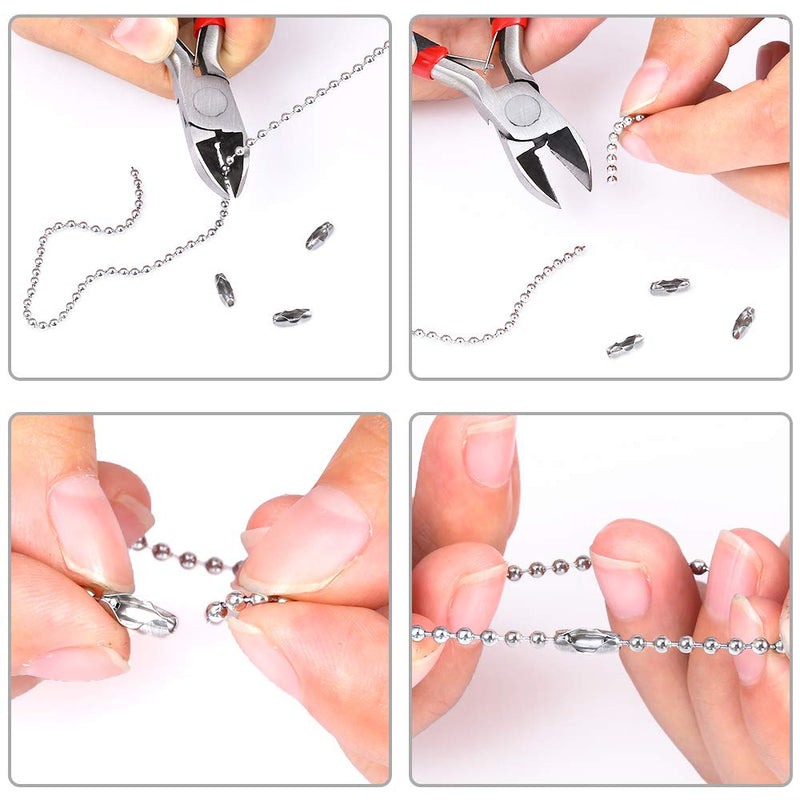 [Australia - AusPower] - PP OPOUNT 48 Feet Stainless Steel Ball Bead Chain 2.4 mm Adjustable Pull Chain Bead, Beaded Roller Chain with 30 PCS Matching Connectors for Jewelry Making 