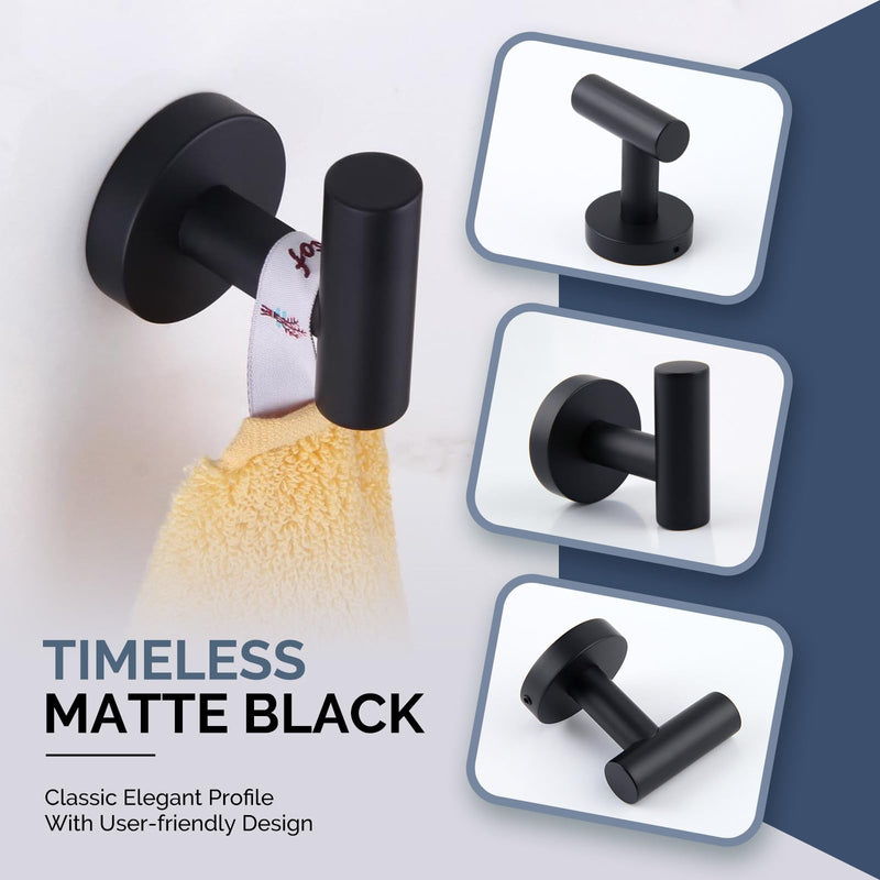 [Australia - AusPower] - Round Single Towel Hook Bundle with Toilet Paper Holder (Matte Black) 