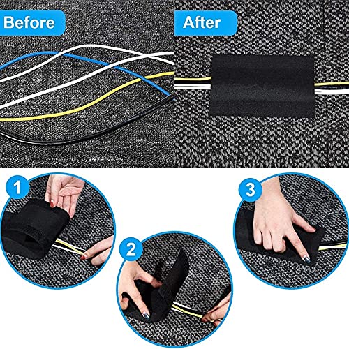 [Australia - AusPower] - Floor Cable Covers,20 Feet Cord Cover Wire Protector Velcro Cable Cover Wire Storage Cover Used to Protect The Cable and Prevent Tripping Over The Cords (Carpet) Carpet 