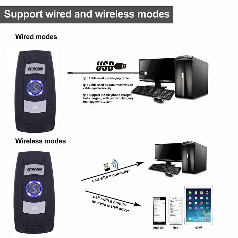 [Australia - AusPower] - Mini 2D Portable Handheld Bluetooth Barcode Scanner Wireless 2.4G & USB Wired 3-in-1 Bar Code Scanner Portable USB QR Code Scanner for Windows.Android.iOS.MAC.able to Scanner 