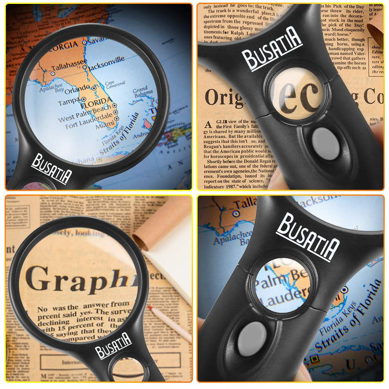[Australia - AusPower] - Magnifying Glass with Light, BUSATIA LED Illuminated Magnifier with 3X 45X High Magnification, Lightweight Handheld Magnifying Glass for Reading, Inspection, Jewellery, Hobbies & Crafts 