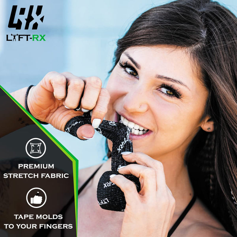 [Australia - AusPower] - LYFT-RX Weightlifting Hook Grip Tape w/Premium Adhesive for Olympic Weight Lift, Crossfit, Lifting & Gym, Stretch Athletic Finger Wrap, Protects Thumb Fingers Hand & Enhances Grip Black 1.5-inch 3 ROLLS 
