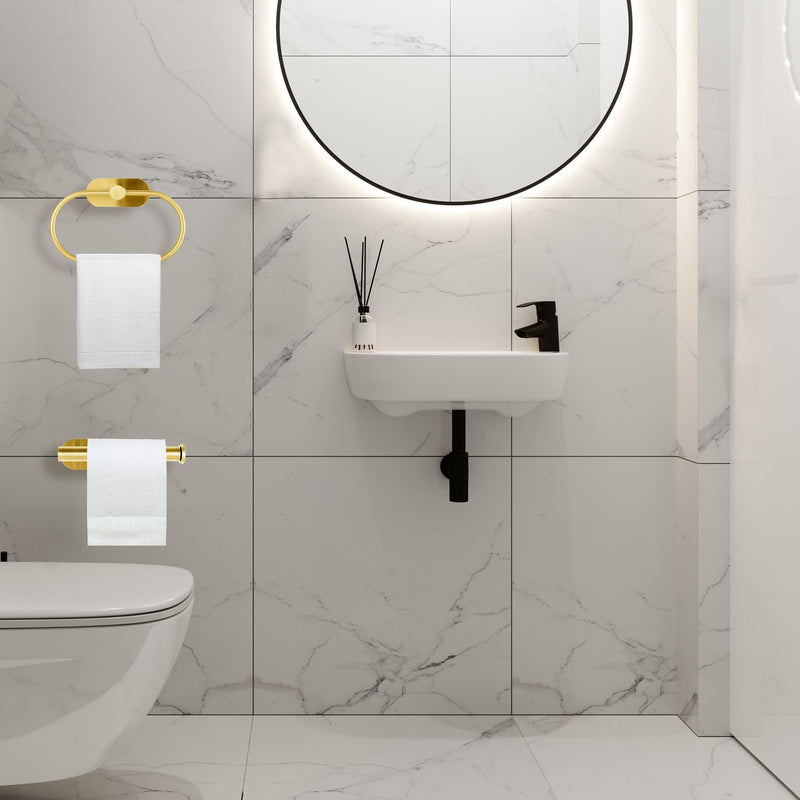 [Australia - AusPower] - Toilet Paper Holder/Towel Ring Self Adhesive, Eolax No Drilling Gold Bathroom Hardware Accessories, Stainless Steel Sticky Toilet Roll Hanger and Hand Towel Holder, Wall Mounted, 2 Pieces 
