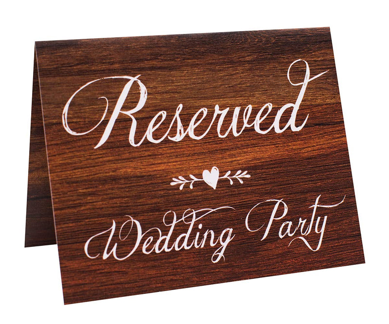 [Australia - AusPower] - Reserved Wedding Table Signs | Set of 6 Rustic Wood Look Reserved Signs Including Reserved for Bride's Family Groom's Family and Wedding Party | Freestanding Double Sided 