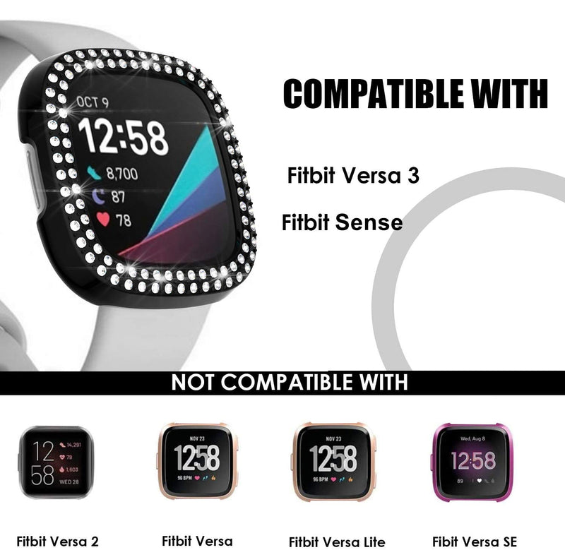 [Australia - AusPower] - [1-Pack] Aladrs Bling Hard Bumper Frame Compatible for Fitbit Sense & Versa 3, Double Row Shiny Crystal Diamonds Protective Cover Compatible for Fitbit Versa 3 & Sense Smartwatch (Silver) 1-Pack (Silver) 