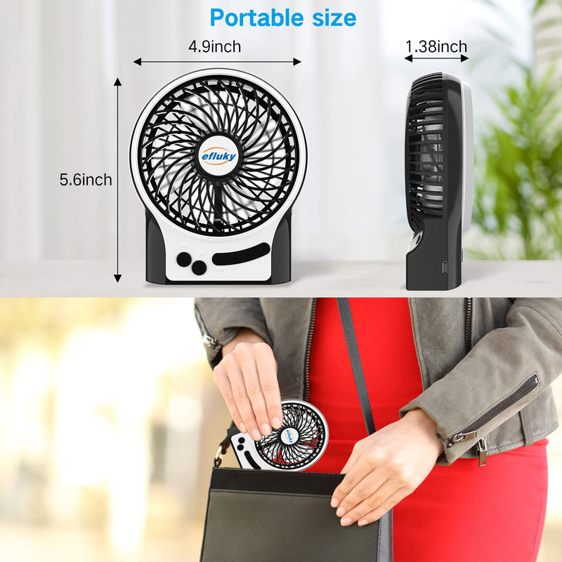[Australia - AusPower] - efluky 3 Speeds Mini Desk Fan, Rechargeable Battery Operated Fan with LED Light and 2200mAh Battery, Portable USB Fan Quiet for Home, Office, Travel, Camping, Outdoor, Indoor Fan, 4.9-Inch, Black 