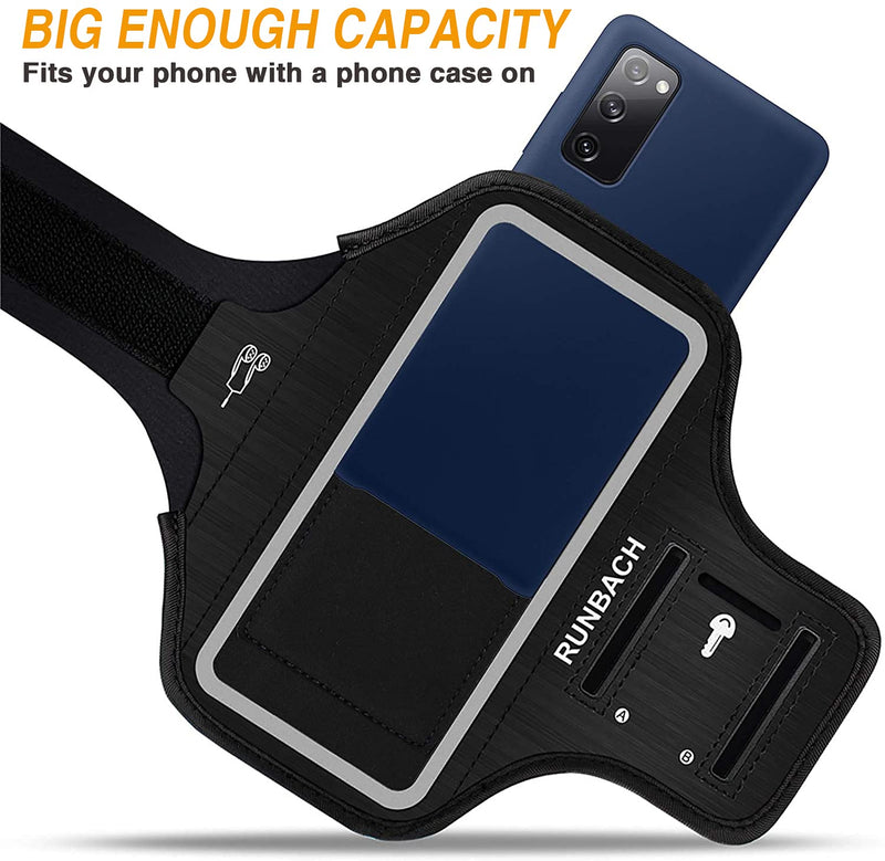 [Australia - AusPower] - Runbach Water Resistant Running Armband for Samsung Galaxy S20 FE/S20+/S10+/S10 Lite/S9+/S8+,Galaxy A60/A51/A50/A32/A30/A20/A11/A10/A8S,with Fingerprint Touch,Adjustable Strap and Card Slot(Black) Black 