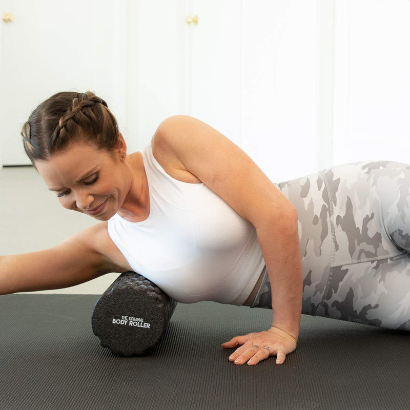 [Australia - AusPower] - The Original Body Roller - High Density Foam Roller Massager for Deep Tissue Massage of The Back and Leg Muscles - Self Myofascial Release of Painful Trigger Point Muscle Adhesions Black 
