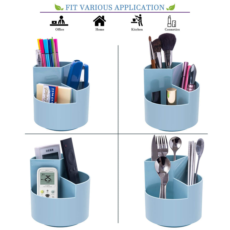 [Australia - AusPower] - Siveit Rotating Pen Holder, 3 Slots 360-Degree Spinning Pencil Pen Desktop Organizer Cute Pencil Cup Pot for Home, Office, Kids (Blue) Blue 