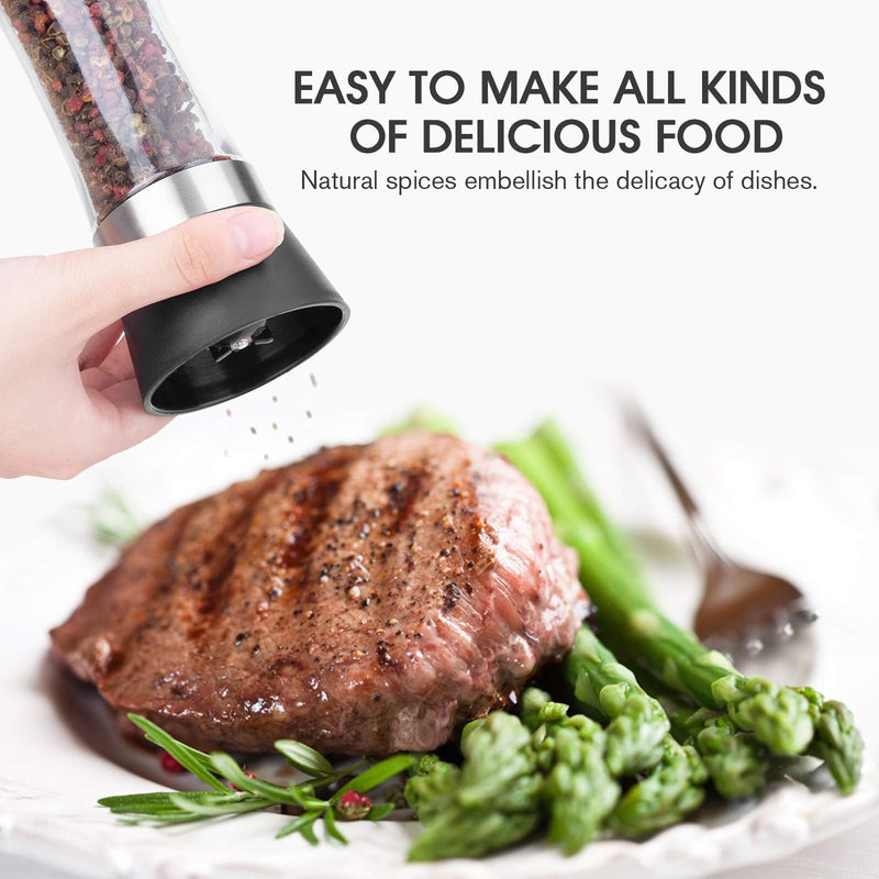 [Australia - AusPower] - Hotder Premium Pepper and Salt Grinder Set of 2-Refillable Coarseness Adjustable Pepper Mill Shaker with Glass Body Christmas Gift( Two Pack),(Not Include Salt and Pepper) 7.5 Tall 