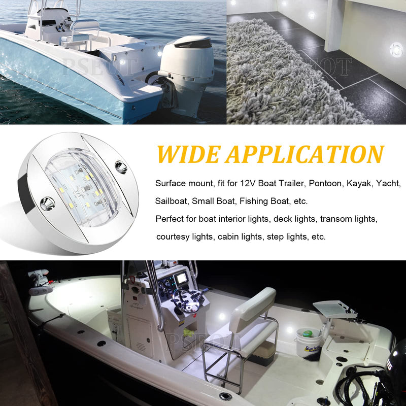 [Australia - AusPower] - PSEQT 4Pcs Marine Boat Interior Lights, 12V LED Boat Deck Courtesy Light 3'' Round White 6 LED Stern Transom Anchor Light Waterproof Night Fishing Pontoon Lights Surface mount 