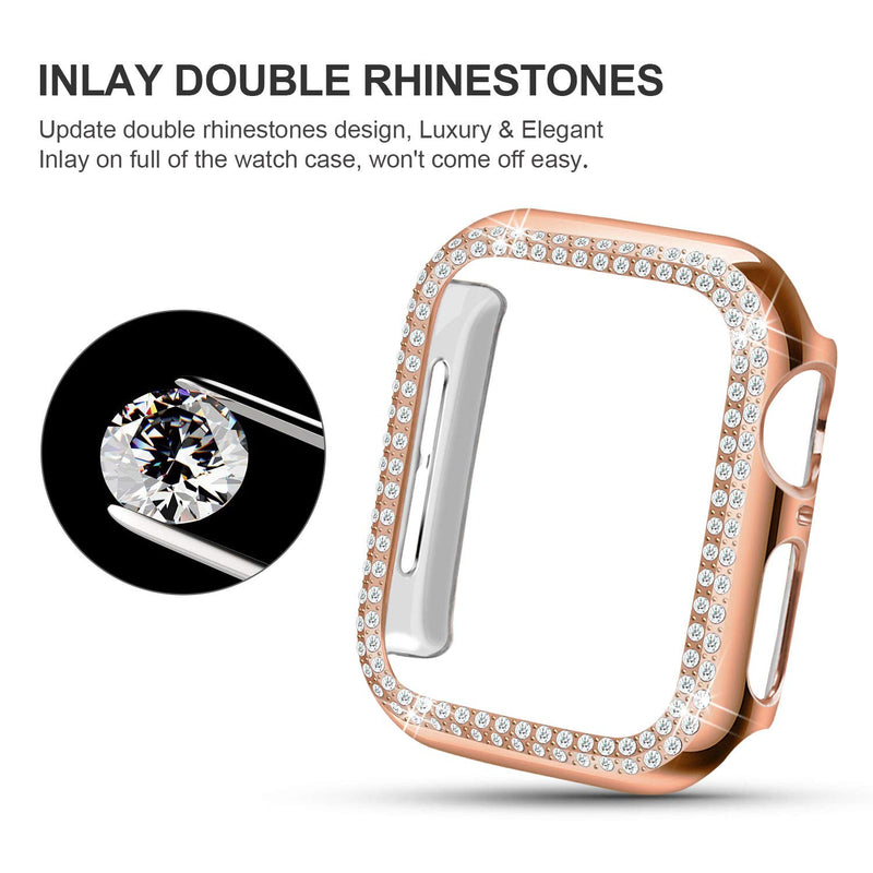 [Australia - AusPower] - Yolovie Compatible for Apple Watch Case 40mm Series 6 5 4 SE Bling Cases Crystal Diamond Shiny Rhinestone Bumper Protective Frame for Women Girl iWatch Face Cover (Double Diamonds, 40mm Rose Gold) 