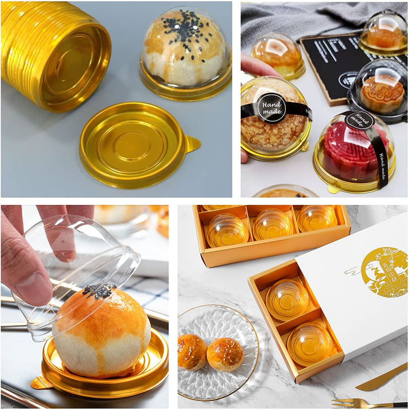 [Australia - AusPower] - Corkwaw 50Pack Clear Plastic Mini Cupcake Container,Baking Mini Cake Box Muffin Box,Used for Wedding Birthday Party Macaron Cheese Pastry Dessert Moon Cake Display Stand Gold 50 
